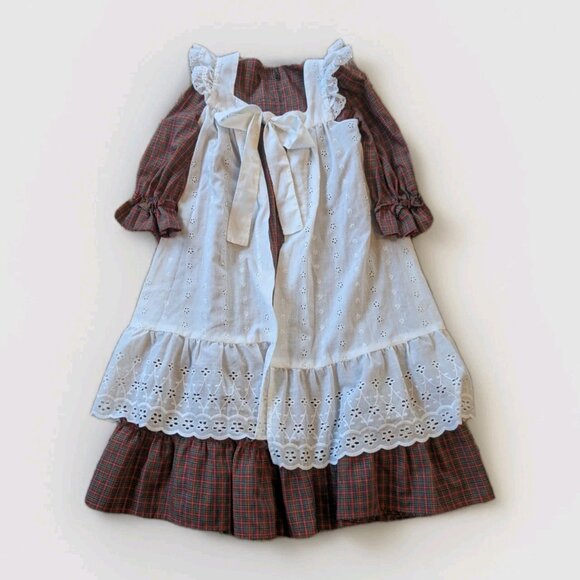 Homemade Girls 6/7 Ruffle Dress & White Eyelet Pinafore - Plaid Red & Green - Picture 2 of 16